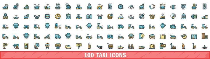 100 taxi icons set, color line style vector