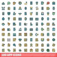 100 app icons set, color line style vector