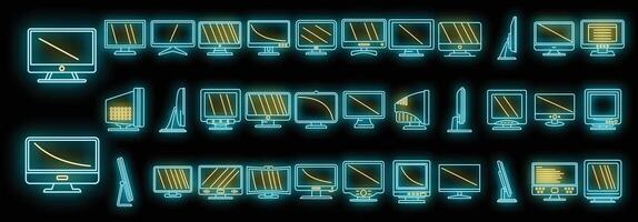 monitor, iconos, conjunto, vector, neón vector