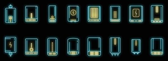 Power bank charger icons set vector neon