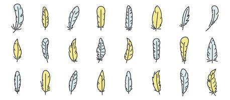 Feathers icons set vector color