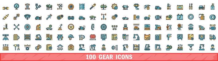 100 gear icons set, color line style vector