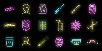 Tonsillitis icons set vector neon