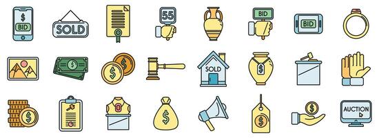 Auction icons set vector color