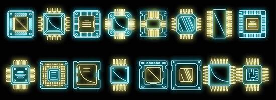 Processor icons set vector neon