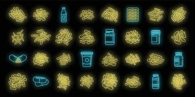 Probiotics microbiology icons set vector neon