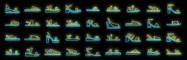 Sandals icons set vector neon