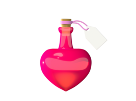 Simple 3D artwork of a heart-shaped red potion bottle with a label on it png