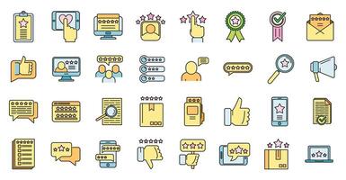 Online product review icons set vector color