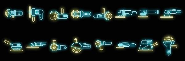 conjunto de iconos de máquina de pulir neón vectorial vector