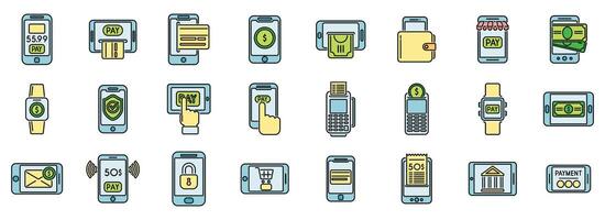 Mobile payment icons set vector color