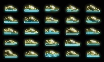 Sneakers icons set vector neon