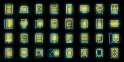 E-book application icons set vector neon