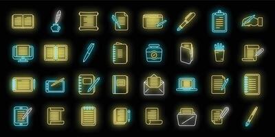 Writing icons set vector neon