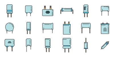 Capacitor icons set vector color