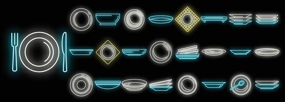 Plate icons set vector neon