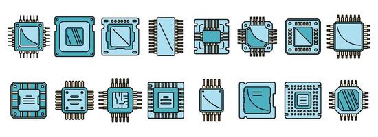 Processor icons set vector color