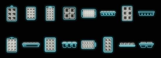 Ice cube trays icons set vector neon