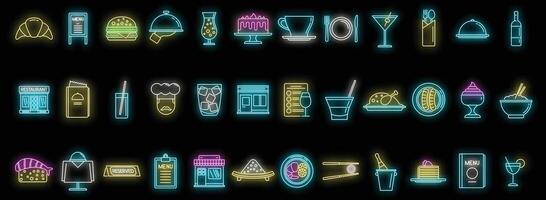 Restaurant icons set vector neon