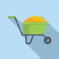 Wheelbarrow bale hay icon flat vector. Field food vector