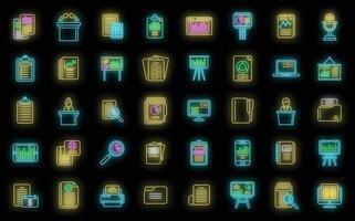 Report icons set vector neon