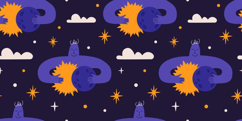 Solar eclipse seamless pattern