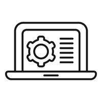 Laptop gear overview icon outline vector. Solitary tech cog vector