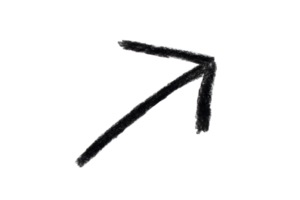 Arrow sign drawn with black crayon pencil isolated on transparent background png