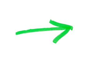 An arrow sign drawn with green marker on transparent background png