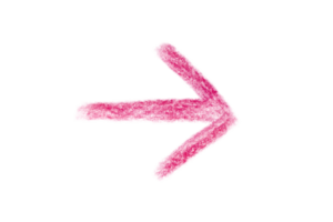Arrow sign drawn with pink crayon pencil isolated on transparent background png
