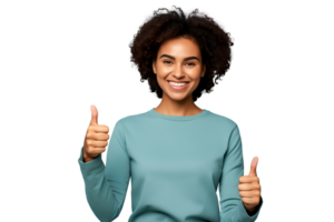 AI generated Young smiling woman showing thumbs up, isolated on transparent background png