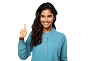 AI generated Young smiling woman showing thumbs up, isolated on transparent background png