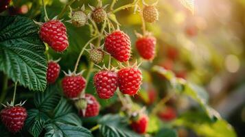 AI generated Raspberries Hanging From a Tree photo