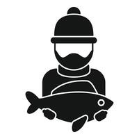 Ice fisher catch big fish icon simple vector. Camping snow vector