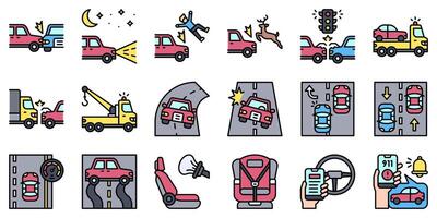 Car accident and safety related filled icon set 2 vector