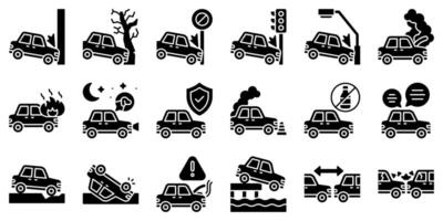 Car accident and safety related solid icon set 1 vector