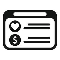 web dinero en línea apoyo icono sencillo vector. cuidado recaudación de fondos vector