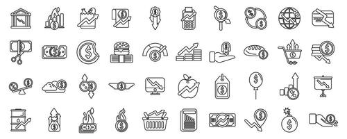 Inflation icons set outline vector. Cost increase money vector