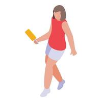 Cute girl player icon isometric vector. Pickleball game vector