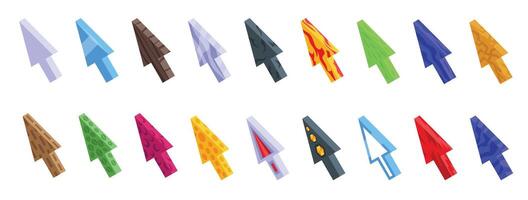Game ui arrow icons set isometric vector. Mouse cursor play vector