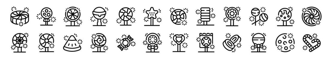 Lollypop icons set outline vector. Spiral round sweet vector