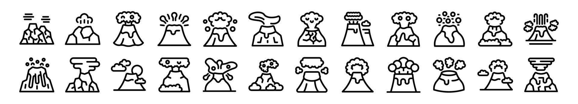 Volcano explosion icons set outline vector. Lava eruption rock