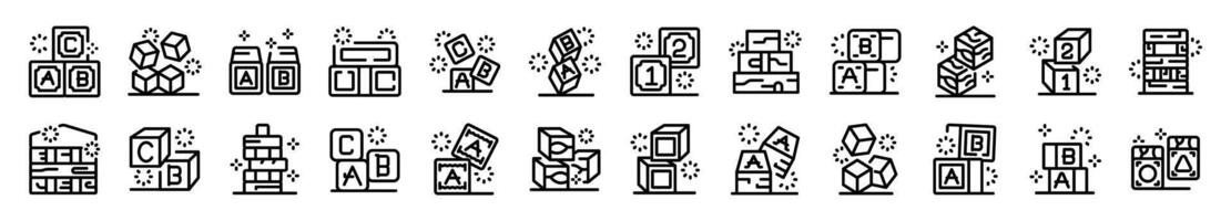 Wood cube block icons set outline vector. Game education vector