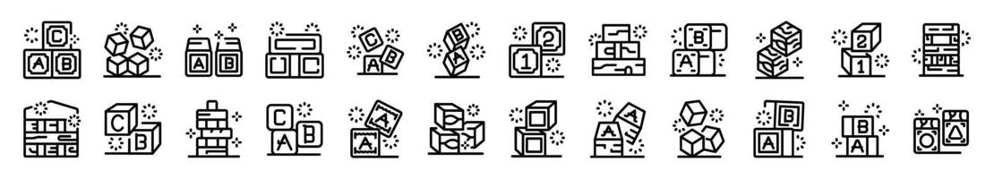 Wood cube block icons set outline vector. Game education vector