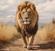 AI generated lion walking stock photo clipart,
