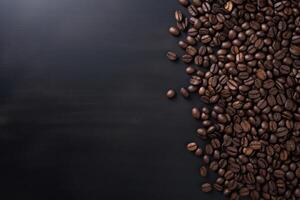 AI generated Coffee beans on a dark table with copy space photo