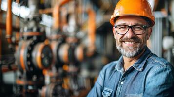 AI generated Man Wearing Hard Hat and Glasses photo