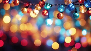 AI generated A wallpaper featuring a close-up of colorful Christmas lights photo