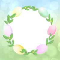 Isolated blank Easter frame with Easter eggs on blurred gradient background with bokeh lights png