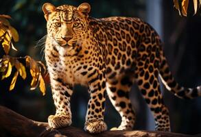 ai generado eopard en un blanco antecedentes en frente de un zoo. foto